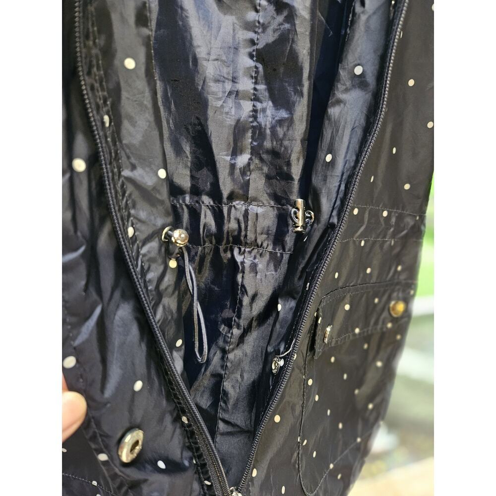 Laura Scott Petite MP Navy/White Polka Dot Zip Snap Rain Jacket Drawstring Waist - Picture 4 of 5